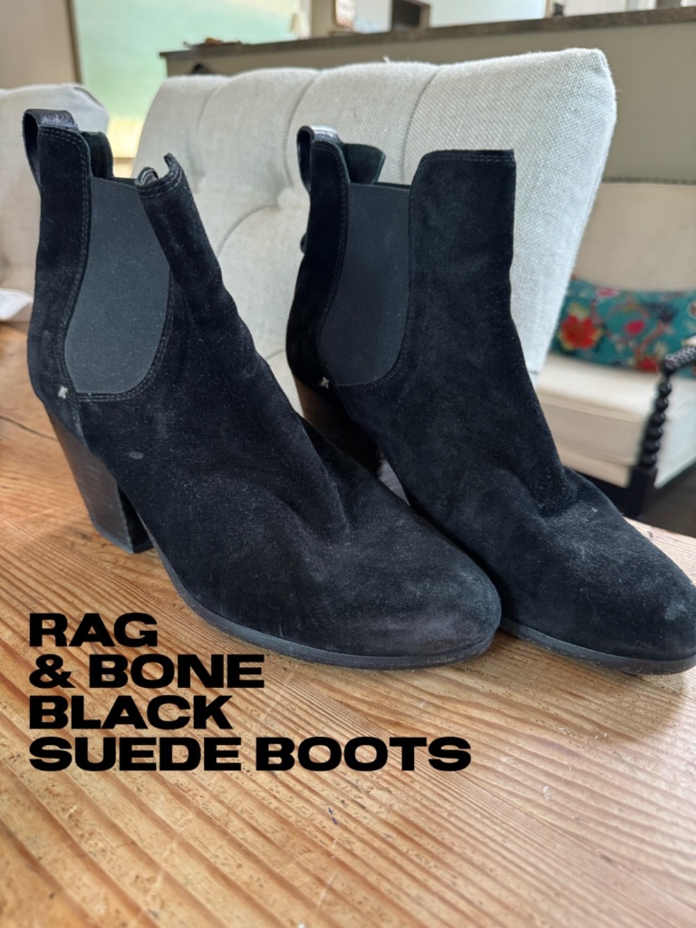 Rag & Bone Black Suede Chelsea Booties